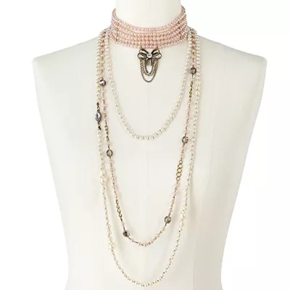 White & Blush Pearl Choker Layered Necklace